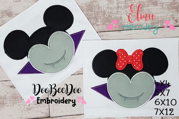 Mouse Ears Boy and Girl Dracula - Set of 2 Designs - Applique Embroidery