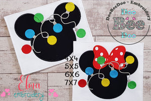 Mouse Ears Boy and Girl Christmas Lights - Set of 2 Designs - Applique Embroidery