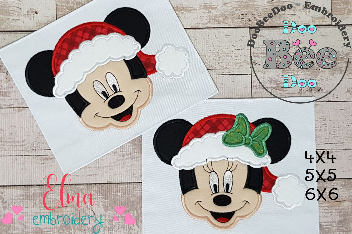 Mouse Ears Boy and Girl Christmas - Set of 2 Designs - Applique Machine Embroidery Design