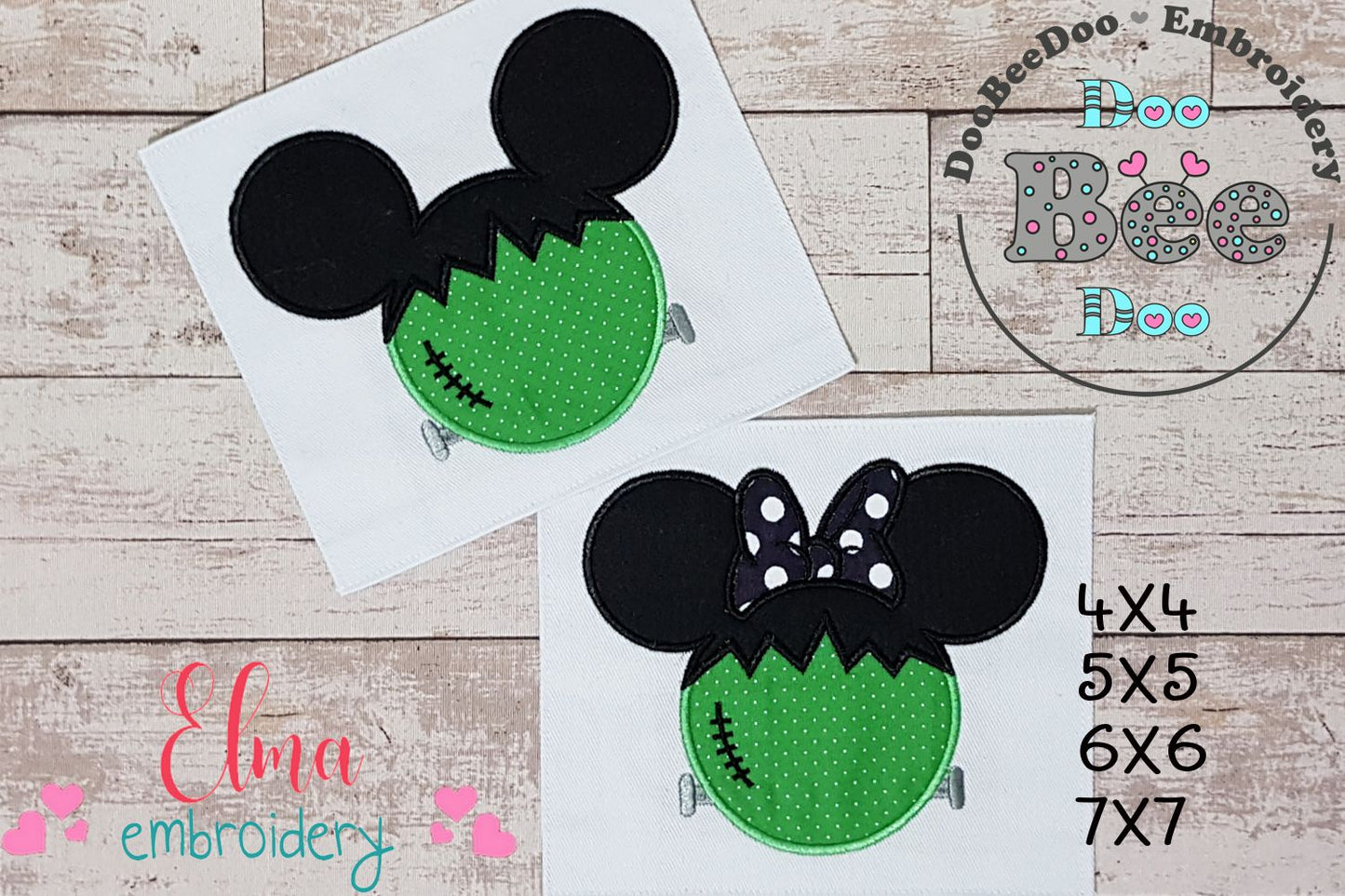 Mouse Ears Boy and Girl Frankenstein - Set of 2 Designs - Applique Embroidery