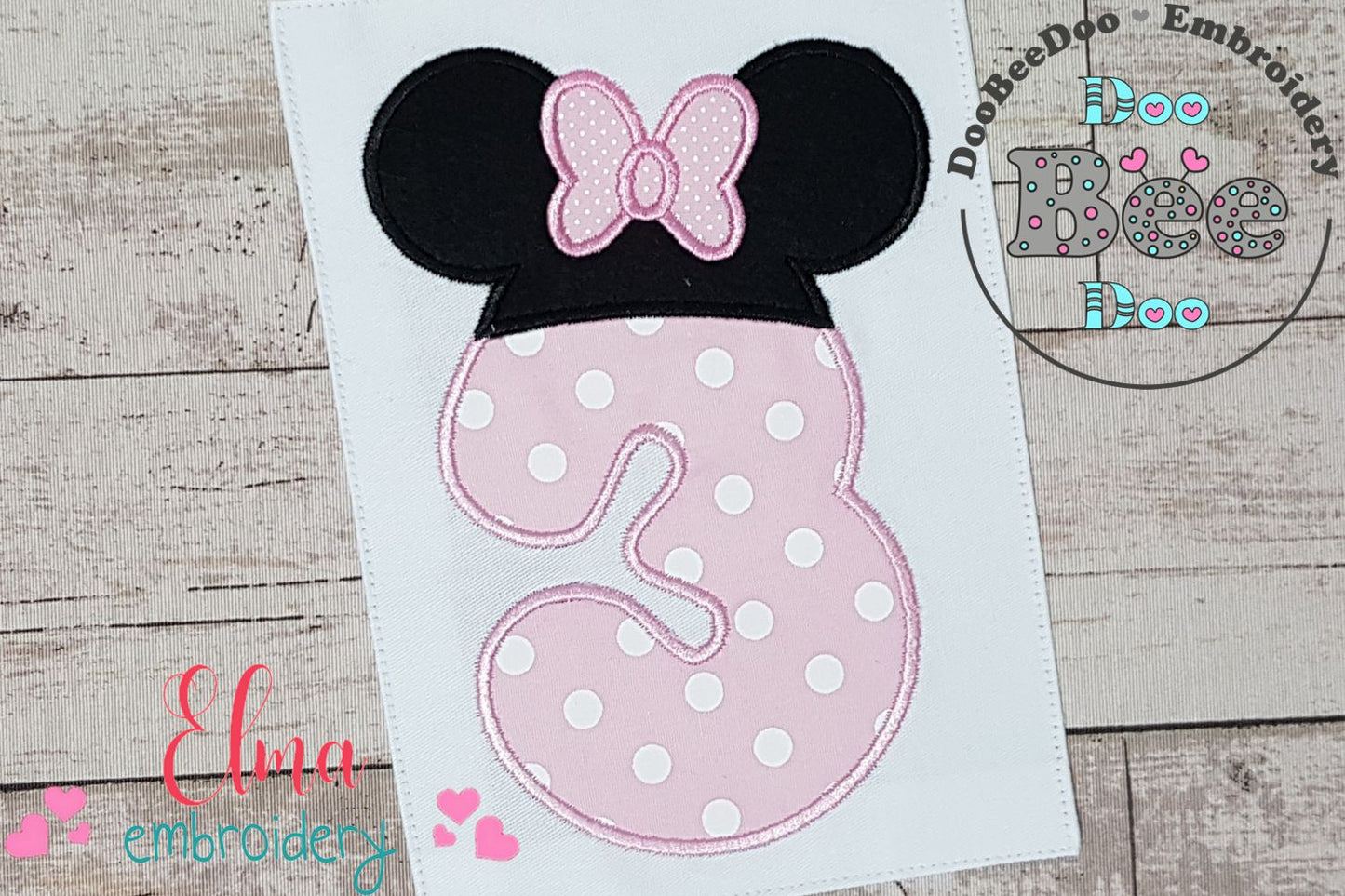 Mouse Ears Girl Hat Number 3 three 3rd Birthday - Applique