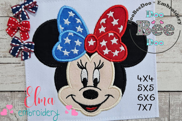 4th of July Mouse Ears Girl - Applique - Machine Embroidery Design