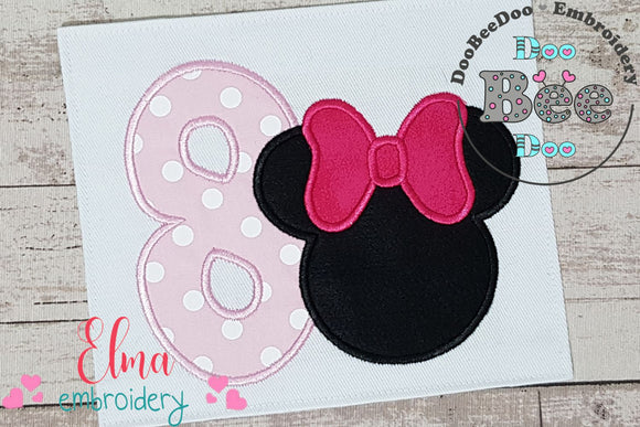 Mouse Ears Girl Number 8 Eight 8th Eighth Birthday Number 8 - Applique