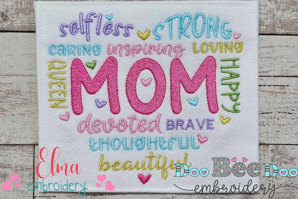Mom Heart Words - Fill Stitch - Machine Embroidery Design