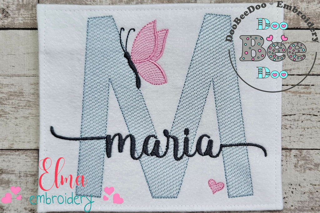 Monogram M Letter M Butterfly - Rippled Stitch