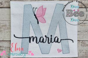 Monogram M Letter M Butterfly - Rippled Stitch