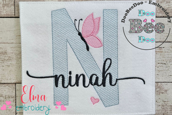 Monogram N Letter N Butterfly - Rippled Stitch