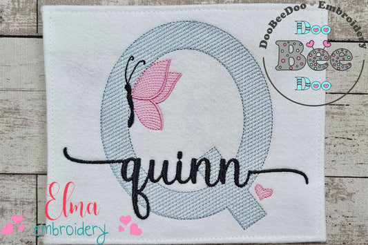 Monogram Q Letter Q Butterfly - Rippled Stitch