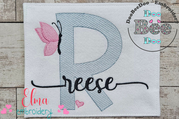 Monogram R Letter R Butterfly - Rippled Stitch