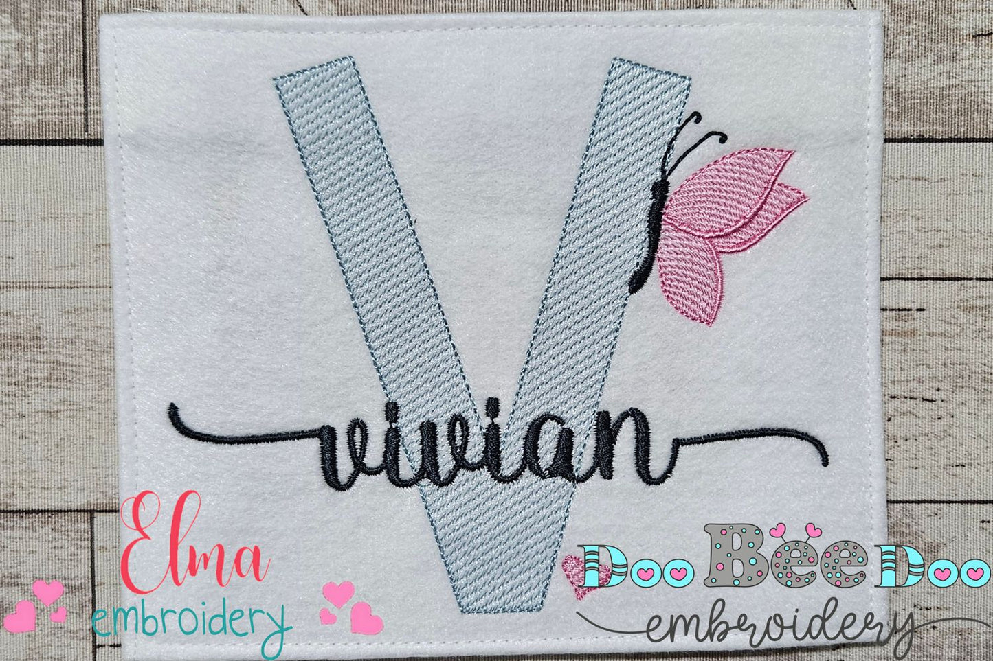 Monogram V Letter V Butterfly - Rippled Stitch