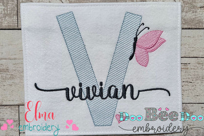 Monogram V Letter V Butterfly - Rippled Stitch