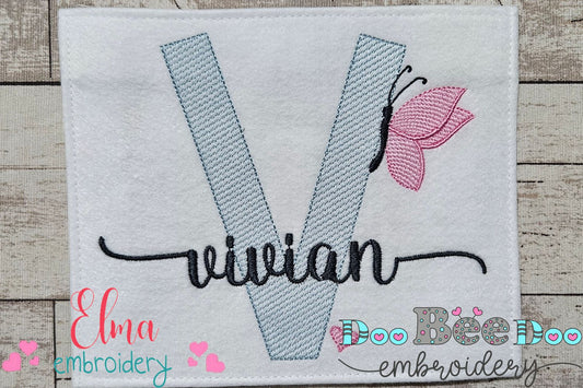 Monogram V Letter V Butterfly - Rippled Stitch