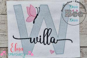 Monogram W Letter W Butterfly - Rippled Stitch