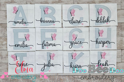 Monogram A-Z Letters A-Z Butterfly - Rippled Stitch