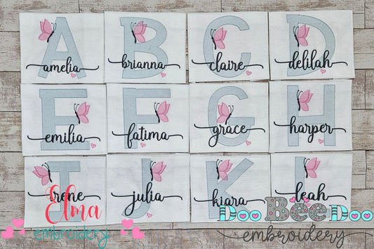 Monogram A-Z Letters A-Z Butterfly - Rippled Stitch