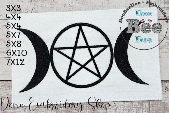 Moon Pentragram - Fill Stitch - Machine Embroidery Design