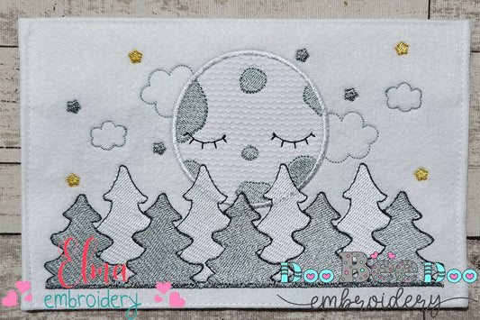 Full Moon and Pine Tree - Applique