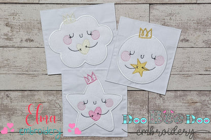 Princess Cloud, Moon and Star - Applique - Set of 3 designs