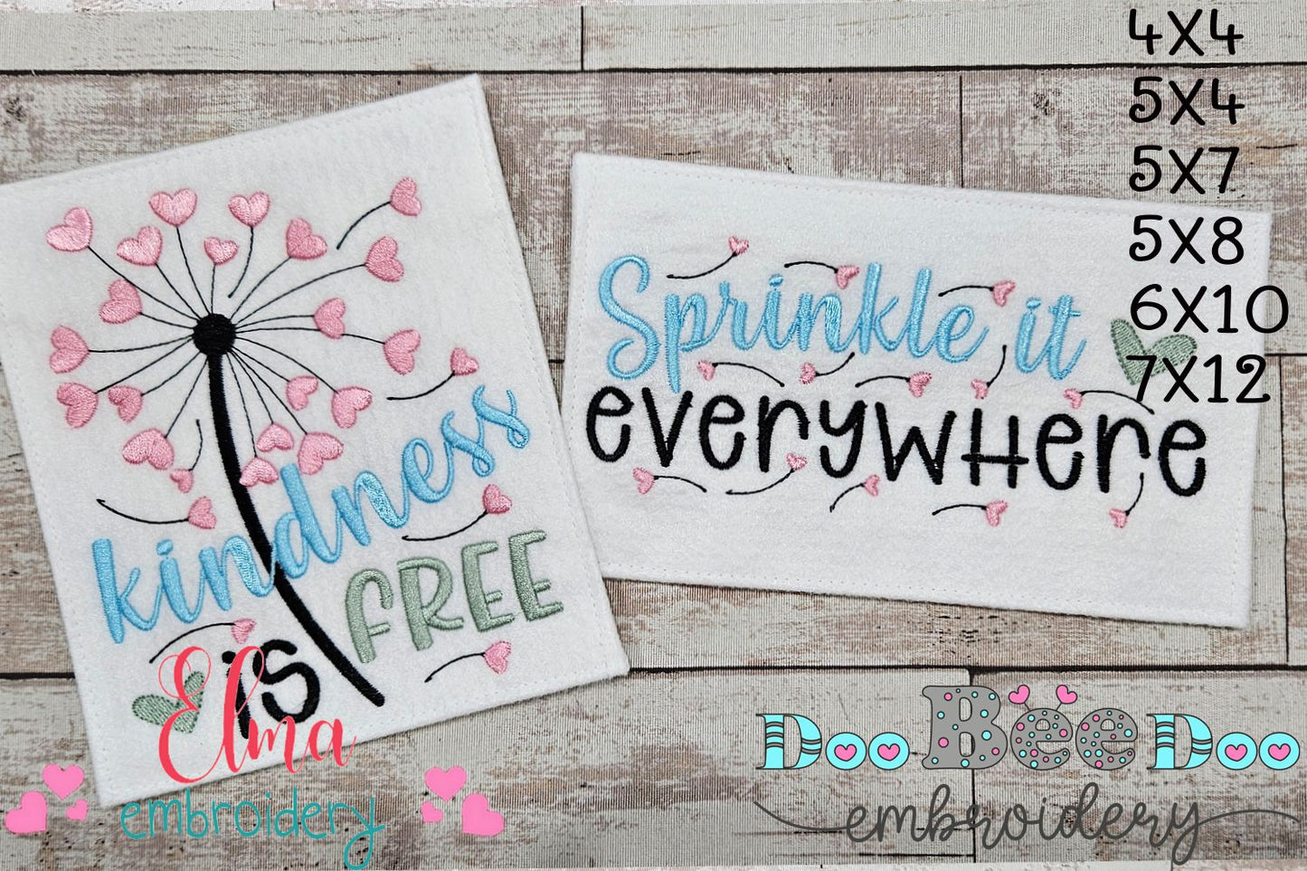 Kindness is Free ... Sprinkle it Everywhere - Fill Stitch - Set of 2 designs - Machine Embroidery Design