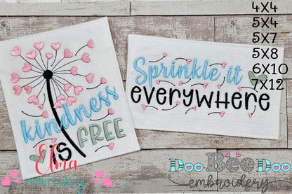Kindness is Free ... Sprinkle it Everywhere - Fill Stitch - Set of 2 designs - Machine Embroidery Design