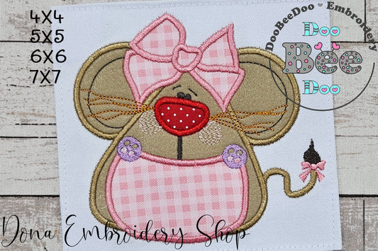 Cute Mouse witth Bow - Applique - Machine Embroidery Design