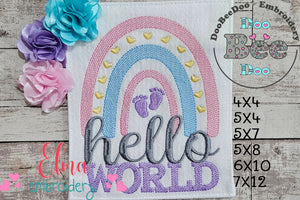Hello World Rainbow - Rippled Stitch - Machine Embroidery Design