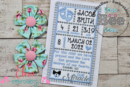 Baby Boy Our Miracle Birth Announcement Template - Applique