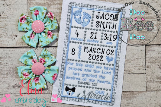 Baby Boy Our Miracle Birth Announcement Template - Applique