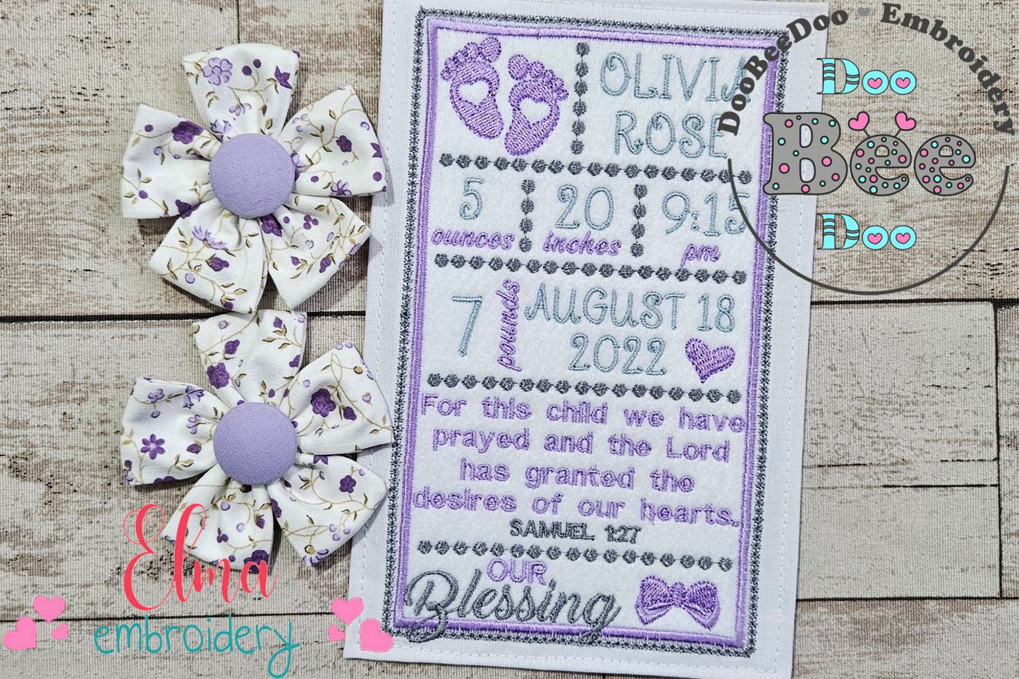 Baby Girl Our Blessing Birth Announcement Template - Applique - Machine Embroidery Design