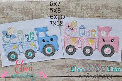 Baby Boy and Girl Train - Applique - Set of 2 Designs - Machine Embroidery Design
