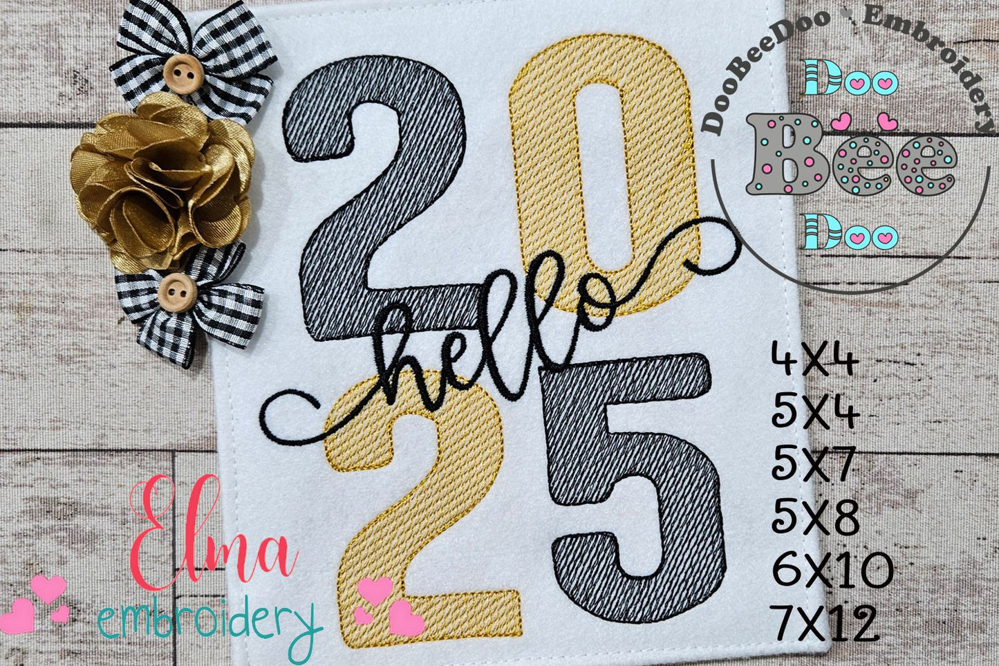 Hello 2025 - Rippled Stitch - Machine Embroidery Design