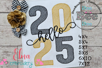Hello 2025 - Rippled Stitch - Machine Embroidery Design