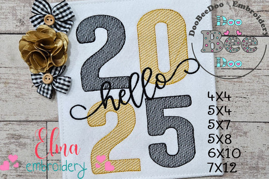 Hello 2025 - Rippled Stitch - Machine Embroidery Design