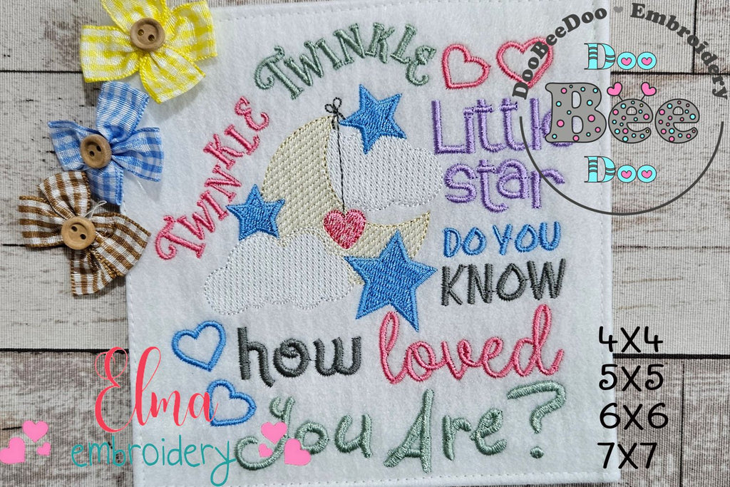 Twinkle Twinkle Little Star do you Know how Lover you Are? - Fill Stitch - Machine Embroidery Design