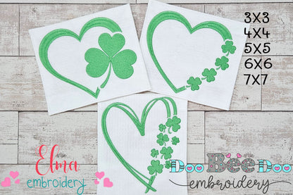 St. Patrick's Heart Shape with Clover Set - Fill Stitch - Set of 3 designs - Machine Embroidery Design