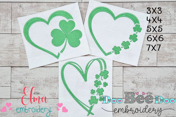 St. Patrick's Heart Shape with Clover Set - Fill Stitch - Set of 3 designs - Machine Embroidery Design