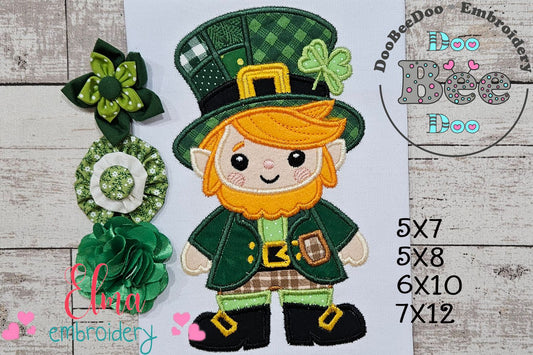 Cute Leprechaun  - Applique - Machine Embroidery Design