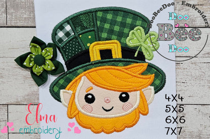 Cute Leprechaun Face  - Applique - Machine Embroidery Design