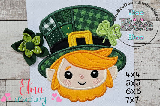 Cute Leprechaun Face  - Applique - Machine Embroidery Design