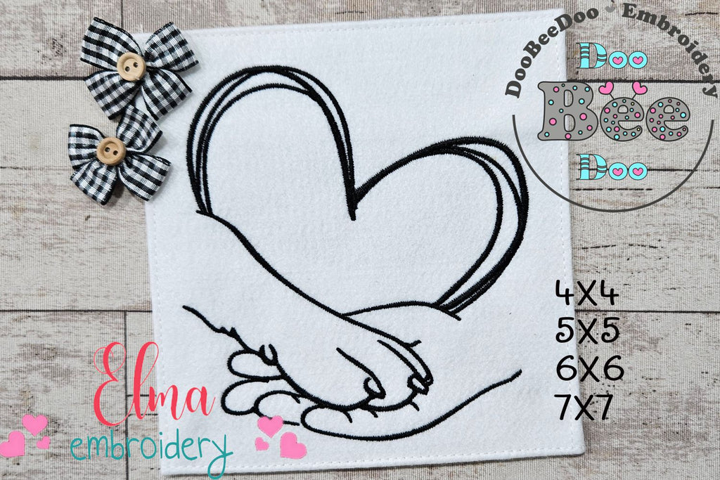 Heart Paw and Hand - Fill Stitch - Machine Embroidery Design