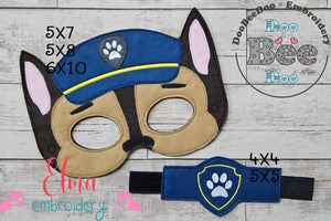 Paw Patrol Chase Mask and Bracelet ITH Project - Applique - Machine Embroidery Design