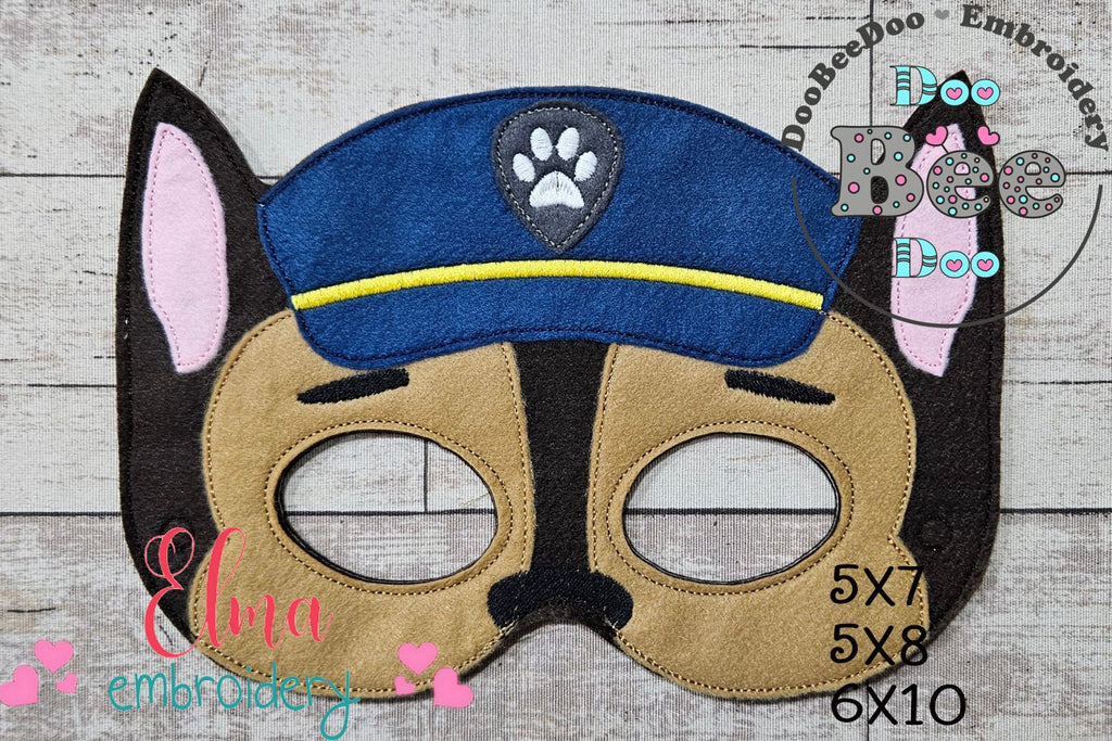 Paw Patrol Chase Mask and Bracelet ITH Project - Applique - Machine Embroidery Design