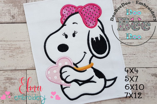 White Dog Girl - Applique - Machine Embroidery Design