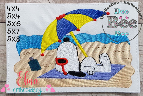 White Dog on the Beach - Fill Stitch - Machine Embroidery Design