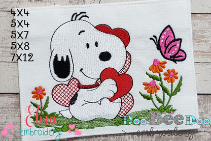 White Dog and Hearts - Fill Stitch - Machine Embroidery Design