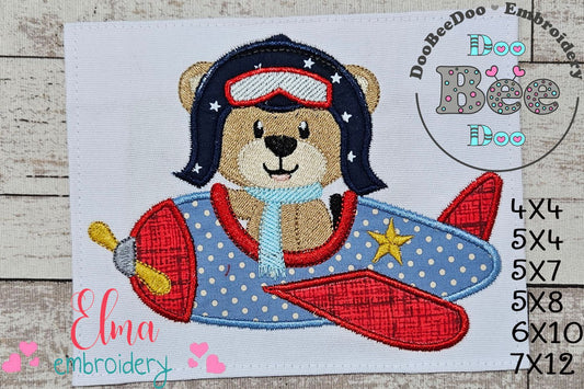 Aviator Pilot Bear - Applique - Machine Embroidery Design