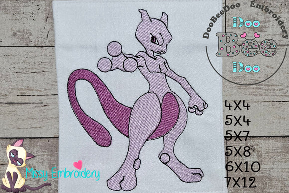 Pokemon Mewtwo - Fill Stitch - Machine Embroidery Design
