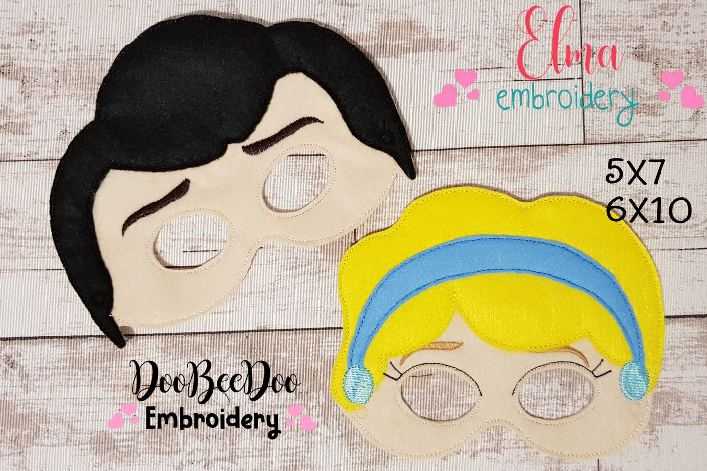 Princess Cinderella and Prince Mask - Set of 2 Designs - ITH Project - Machine Embroidery Design