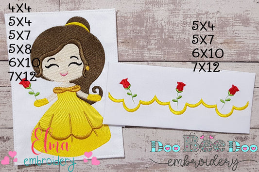 Princess Belle and Border - Fill Stitch Embroidery
