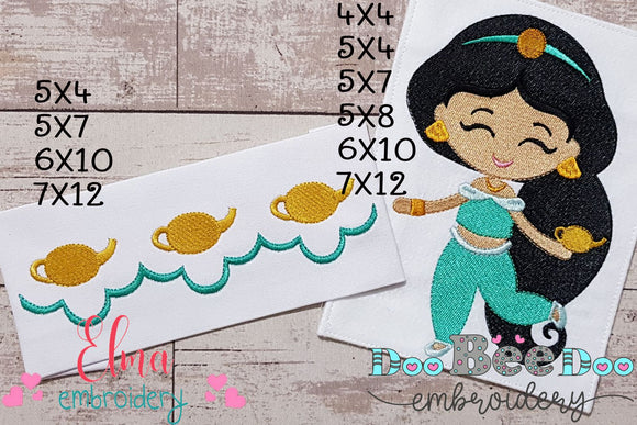 Princess Jasmine and Border - Fill Stitch Embroidery